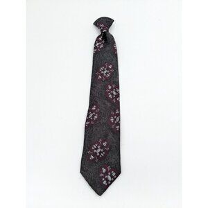 The Men's Store Vintage  Clip-On Tie Gray Purple Print 18in